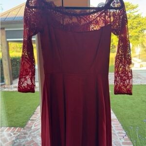 BB Dakota Burgundy Lace Long Sleeve Dress
